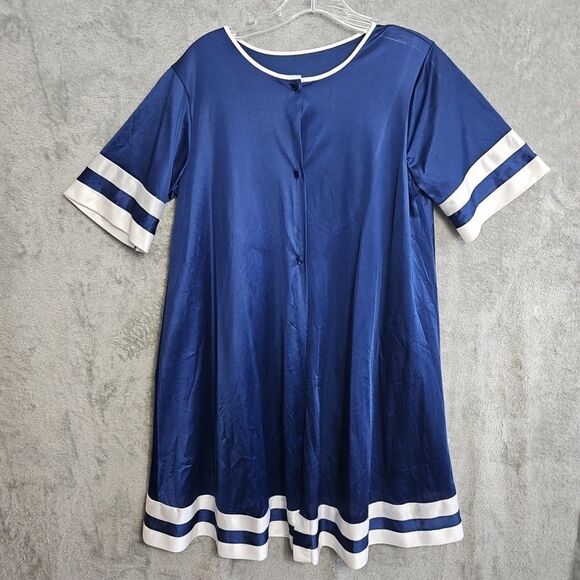 Pinehurst Lingerie Women's Sz Small Blue white Robe 3 button Vintage USA Nylon - Picture 1 of 13